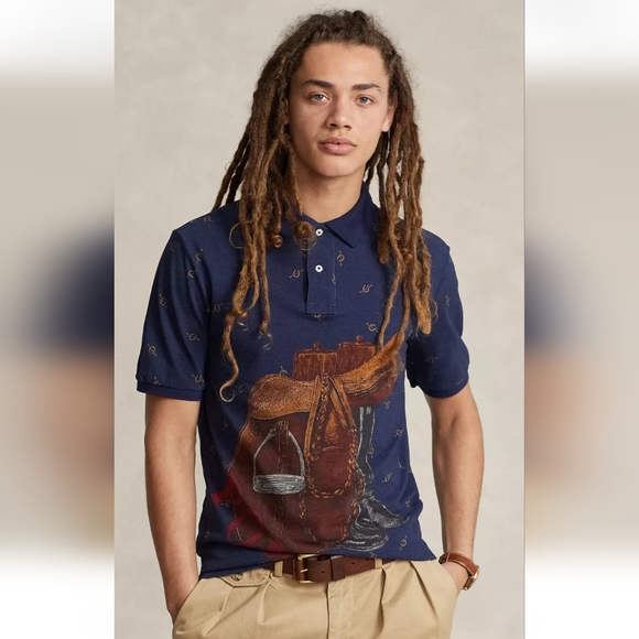 Polo Ralph Lauren Men's Classic-fit Saddle-print Mesh Polo Shirt In Newport Navy - Picture 16 of 16